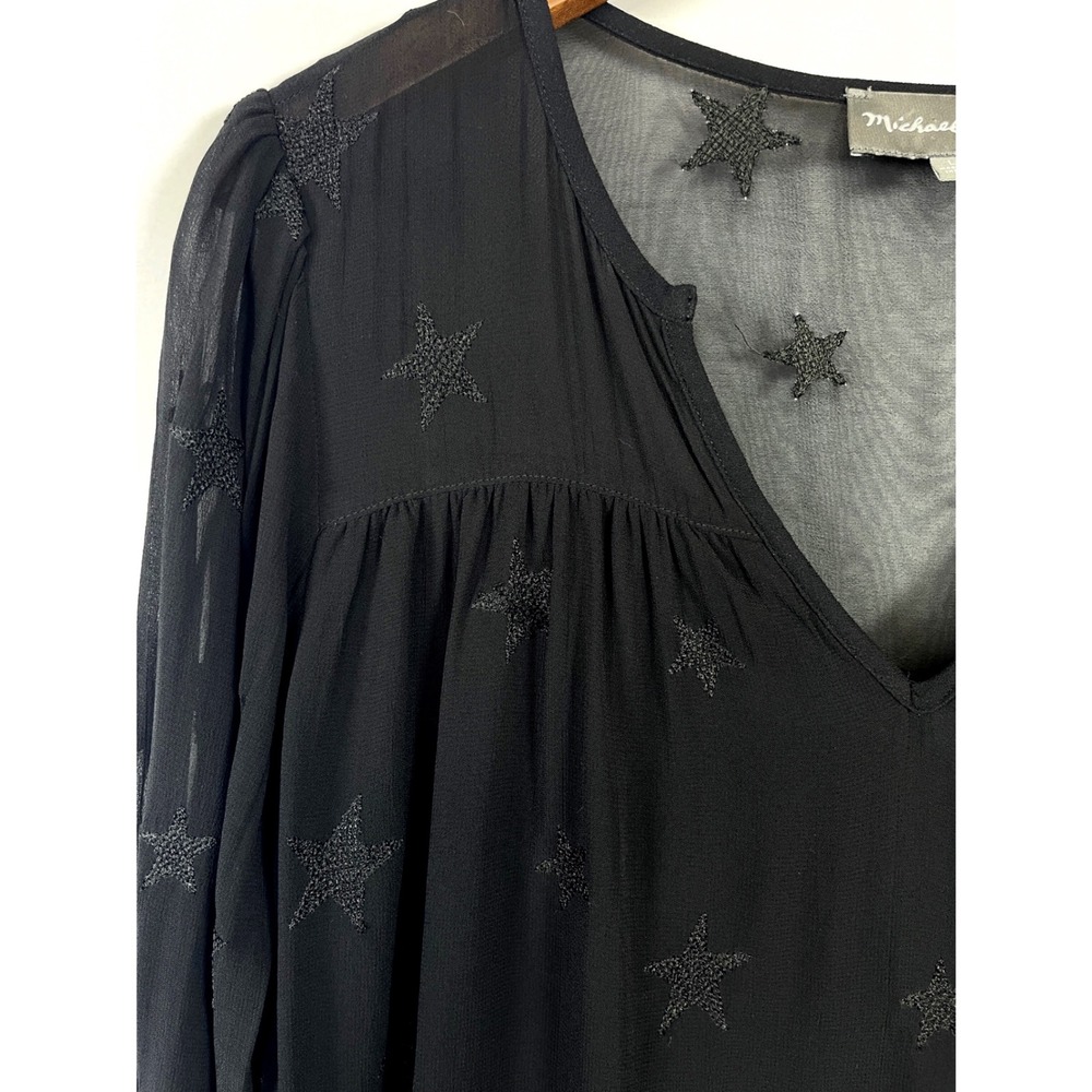 Michael Stars  Embroidered V-Neck Bell Sleeve Top L Black Boho Whimsigoth Witchy - Picture 5 of 12